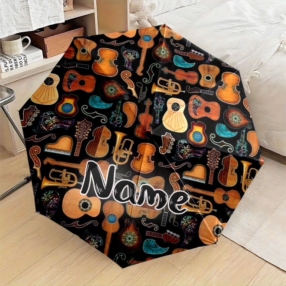 Musical Instruments Names - Custom Name Umbrella, Musical Instrument Pattern