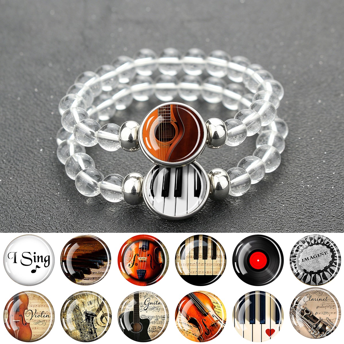 Musical Instrument Glass - 1PC Music themed instrument pattern bracelet,